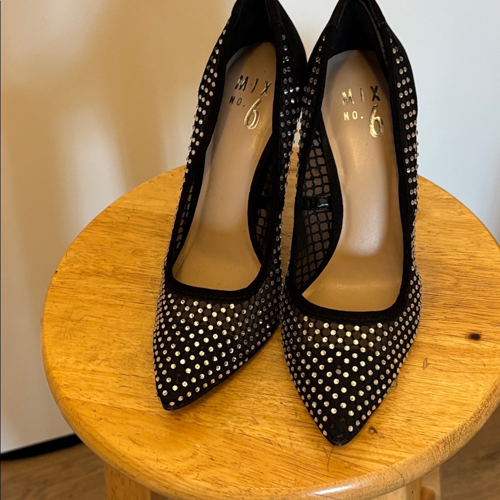 Mix No. 6 Black Rhinestone Mesh Pointed-Toe Pumps